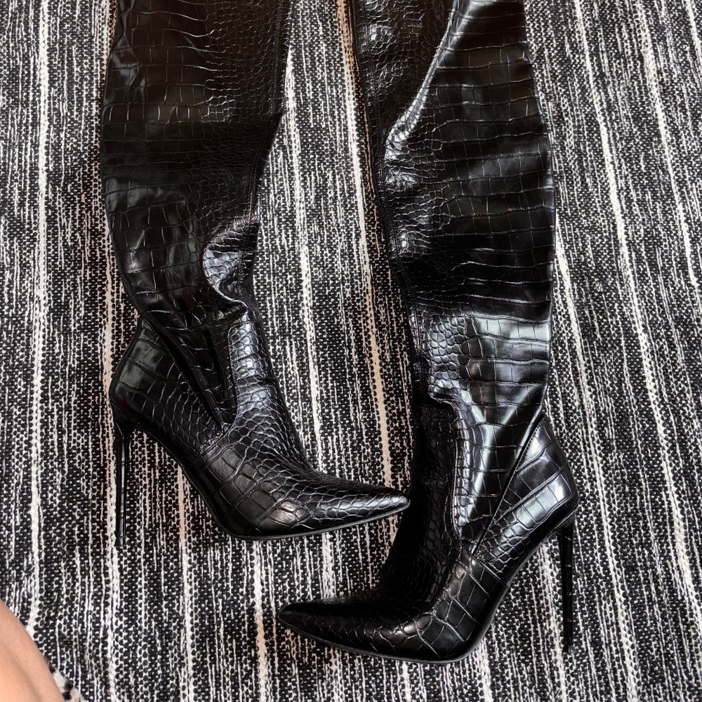 Steve Madden Leather Print Thigh Boots